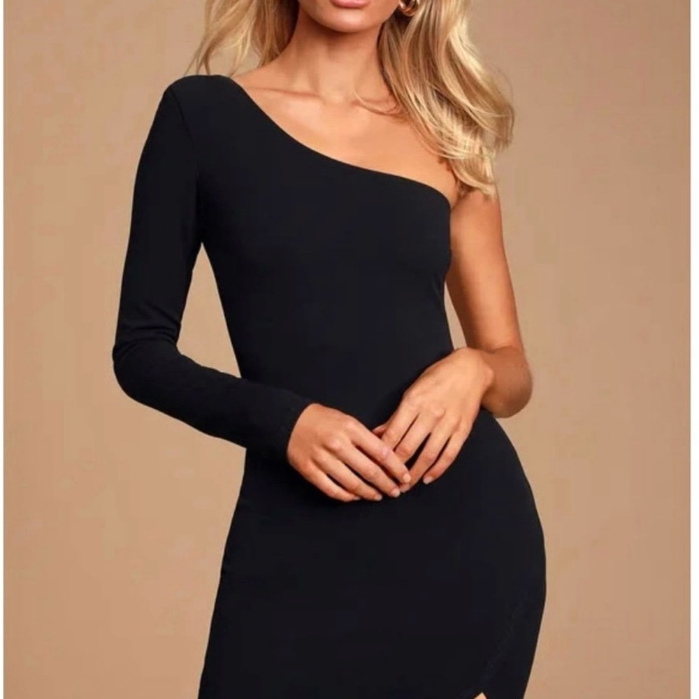 Lulus Soltera Black One Shoulder Bodycon Dress size LARGE-